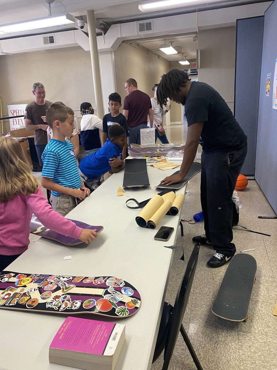 Create and Skate workshop — youth decorating skateboards with Augusta County library